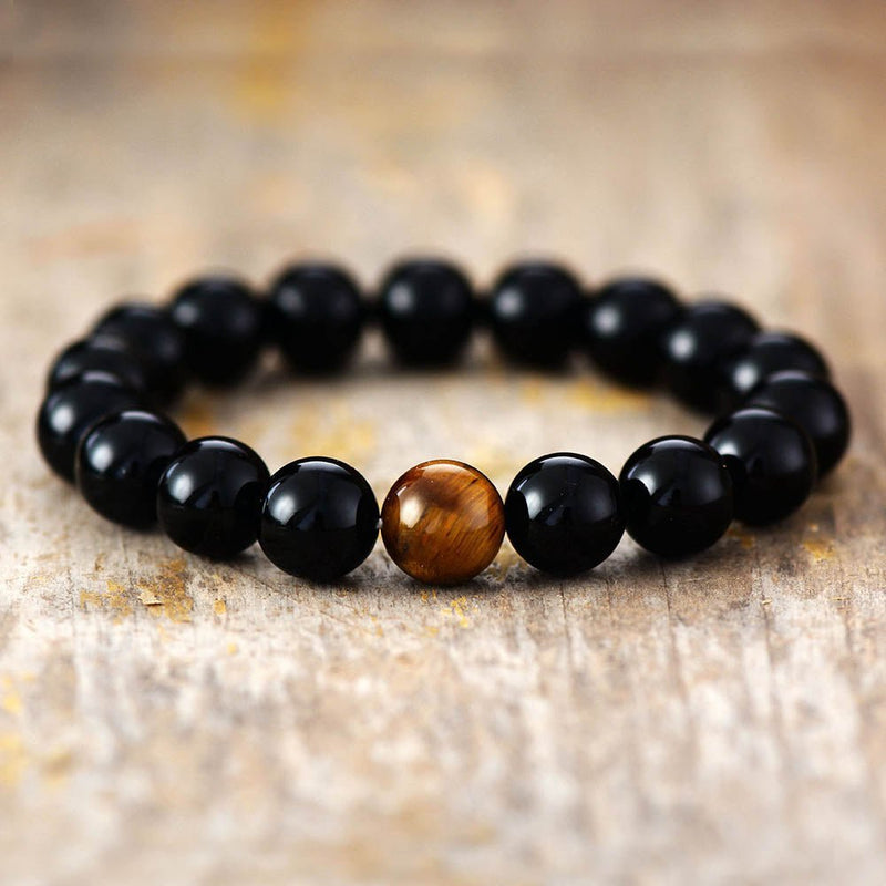 Powerful Black Onyx and Tiger Eye Bracelet Streachable - Moon Dance Charms