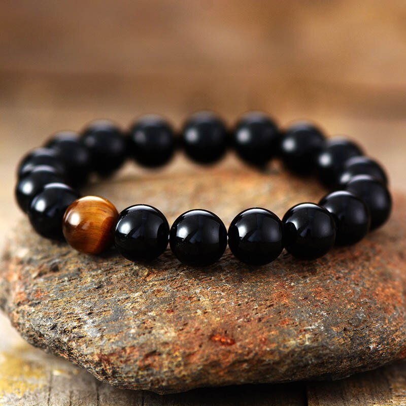 Powerful Black Onyx and Tiger Eye Bracelet Streachable - Moon Dance Charms