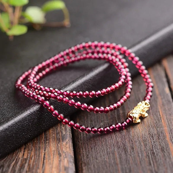 Prosperity Piyao Bracelet in Gold & Garnet – Enhance Wealth & Luck - Moon Dance Charms