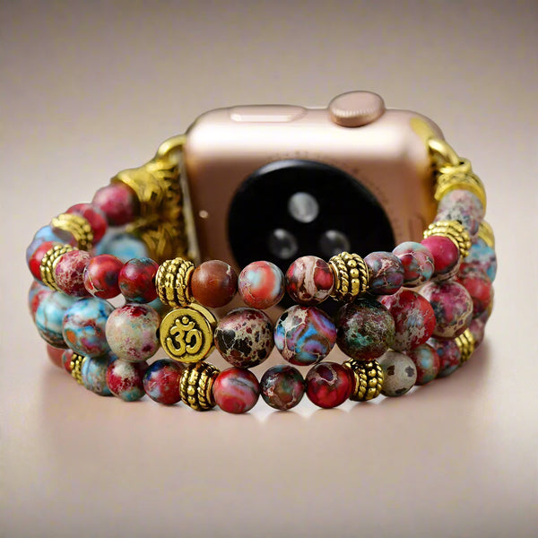 Red Beaded Apple Watch Band Bracelet  For Women