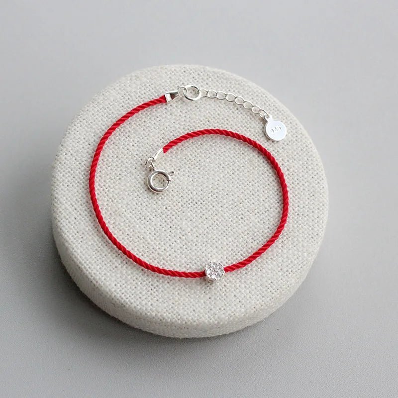 Red String Wristband With Silver Lucky flower - Moon Dance Charms