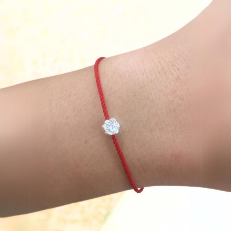 Red String Wristband With Silver Lucky flower - Moon Dance Charms