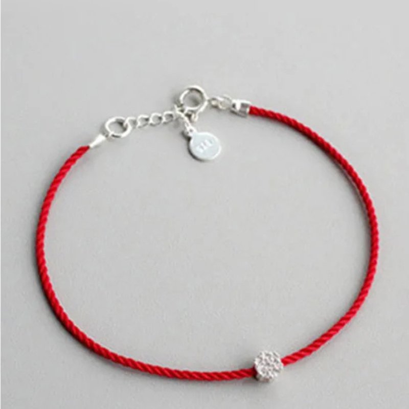 Red String Wristband With Silver Lucky flower - Moon Dance Charms