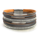 Rhinestones Leather Wrap Bracelet For Women - Moon Dance Charms