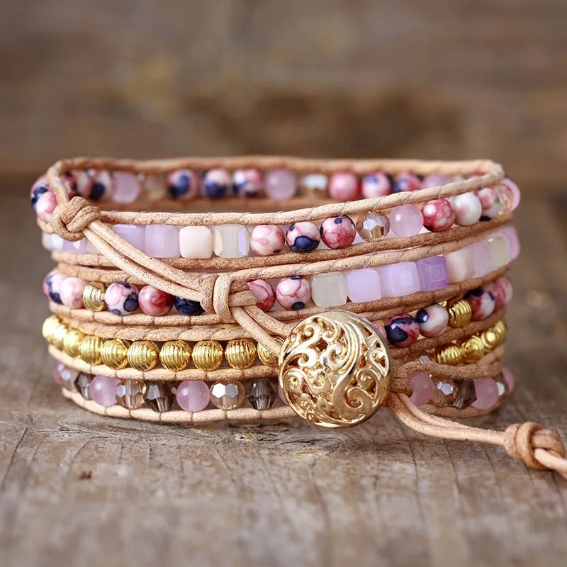 Rose Quartz Bohemian Wrap Bracelet - Moon Dance Charms