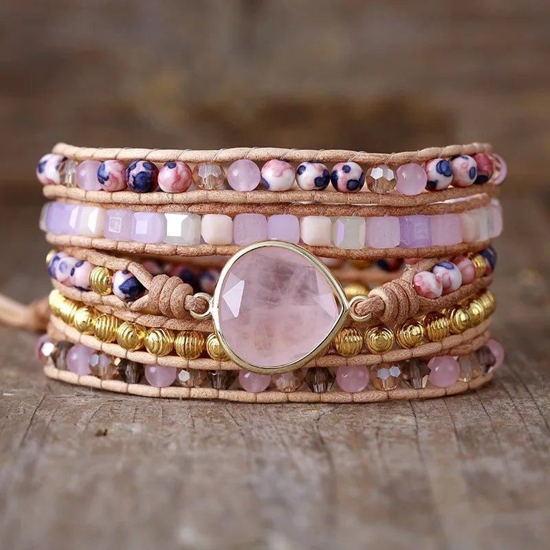 Rose Quartz Bohemian Wrap Bracelet - Moon Dance Charms