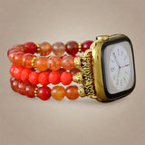 Scarlet Agate Beaded Apple Watch Band For Women
