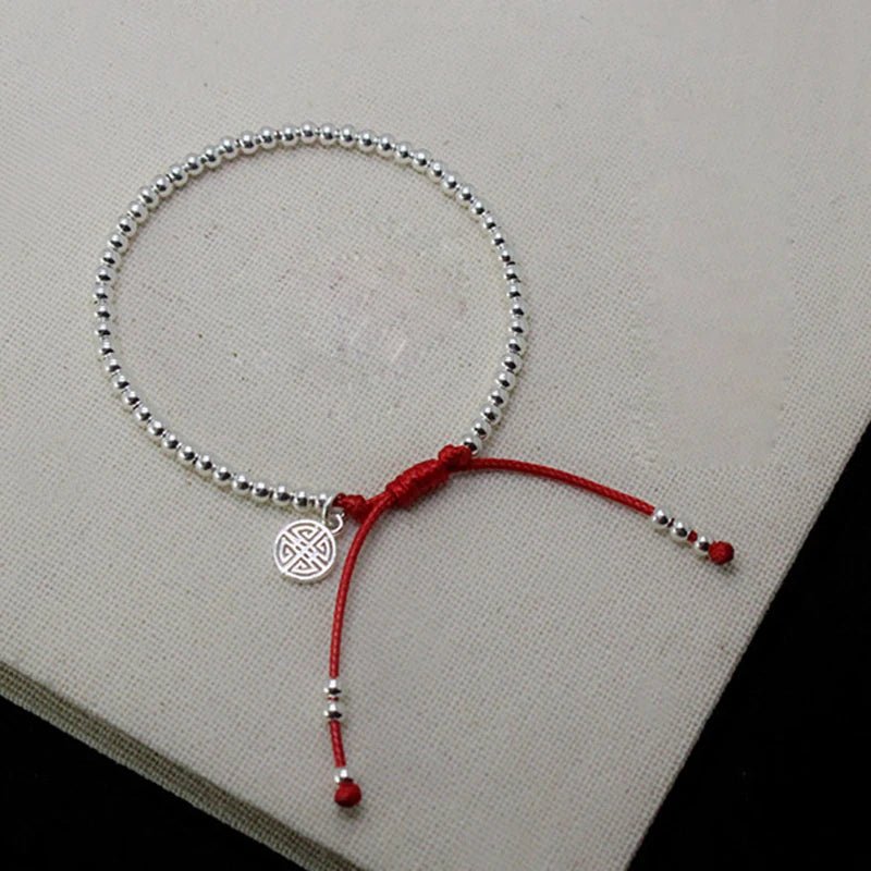 Smaller Bead Happy Red Thread Bracelet in Silver - Moon Dance Charms