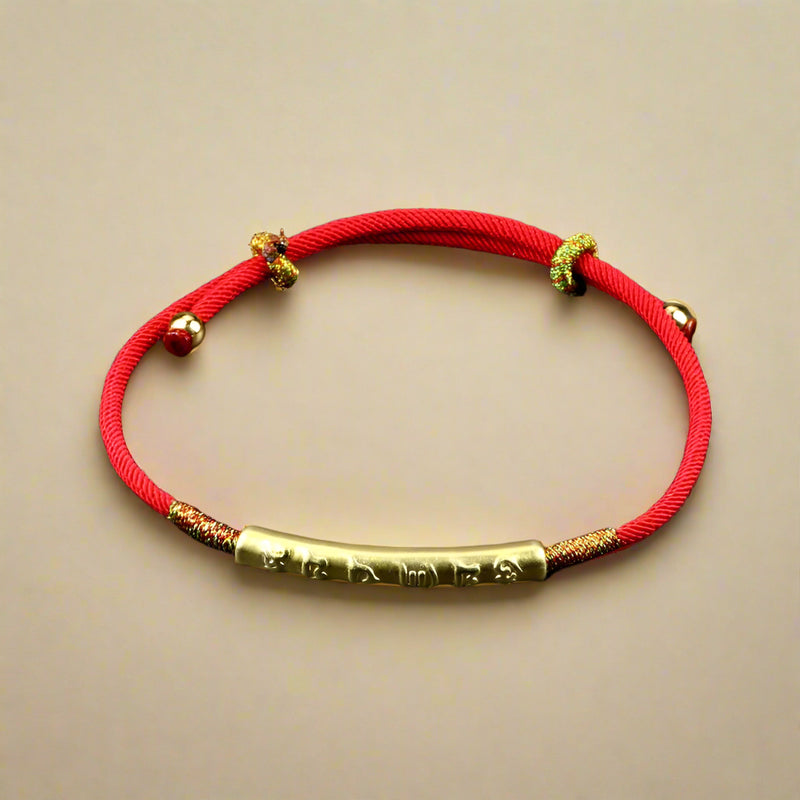 Tibetan Red Sting Bracelet with Buddhist Lucky Mantra - Moon Dance Charms