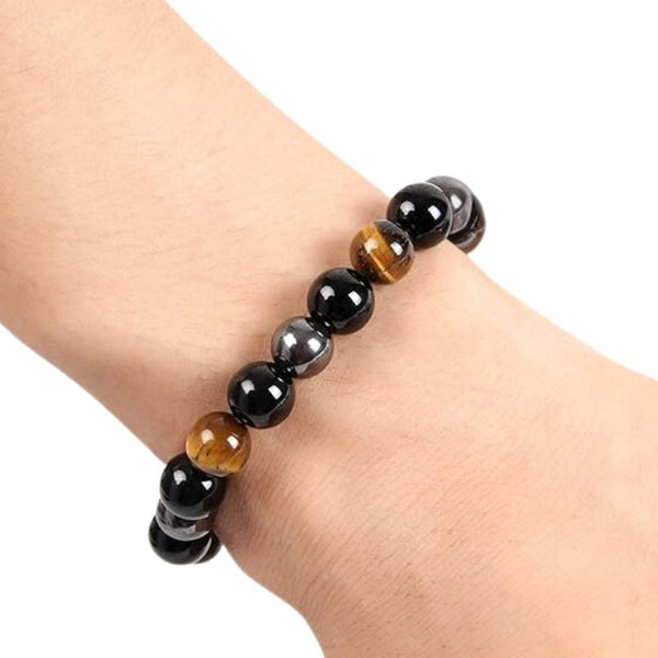 Triple Power Black Onyx, Tiger Eye and Hematite Bracelet - Moon Dance Charms