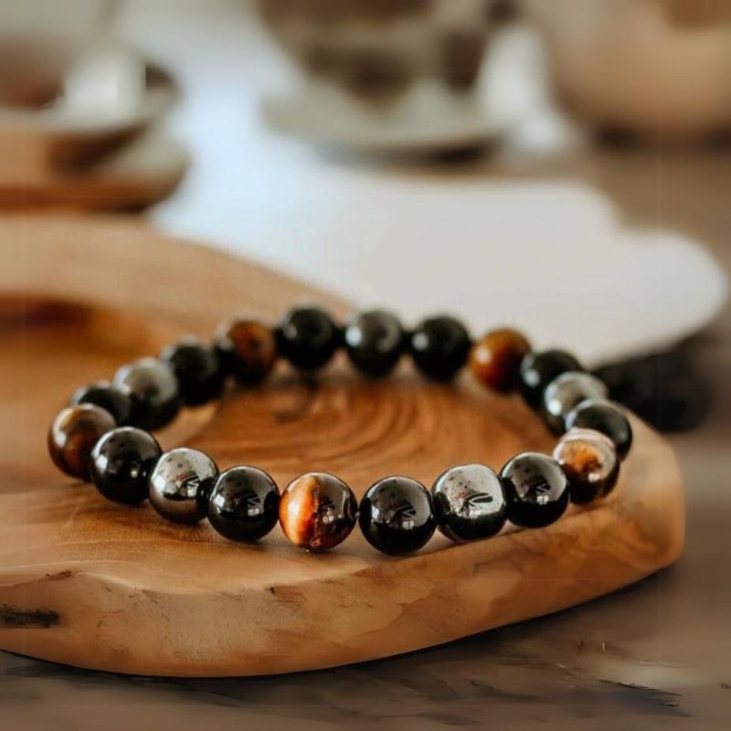 Triple Protection Bracelet with Black Onyx, Tiger Eye and Hematite - Moon Dance Charms