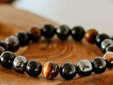 Triple Protection Bracelet with Black Onyx, Tiger Eye and Hematite - Moon Dance Charms