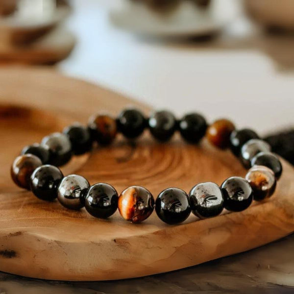 Triple Protection Bracelet with Black Onyx, Tiger Eye and Hematite - Moon Dance Charms