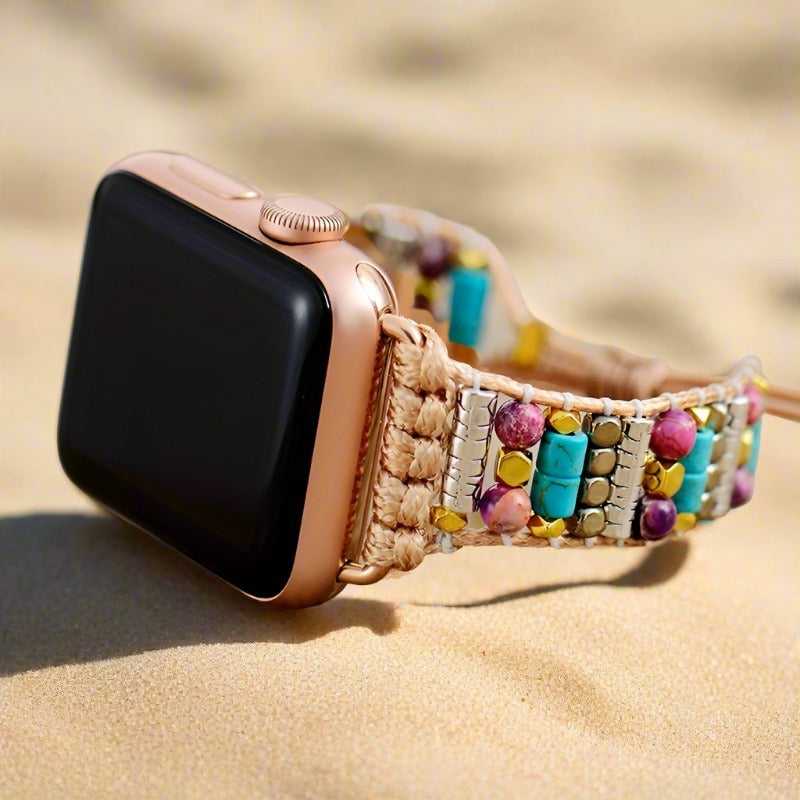Faixa de relógio Apple com contas de pedras vibrantes