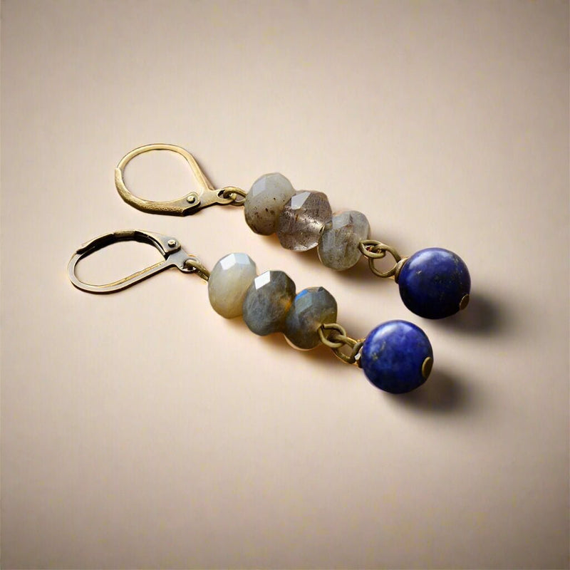 Vintage Stone Earrings Labradorite and Lapis Lazuli - Moon Dance Charms
