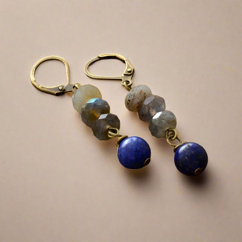 Vintage Stone Earrings Labradorite and Lapis Lazuli - Moon Dance Charms
