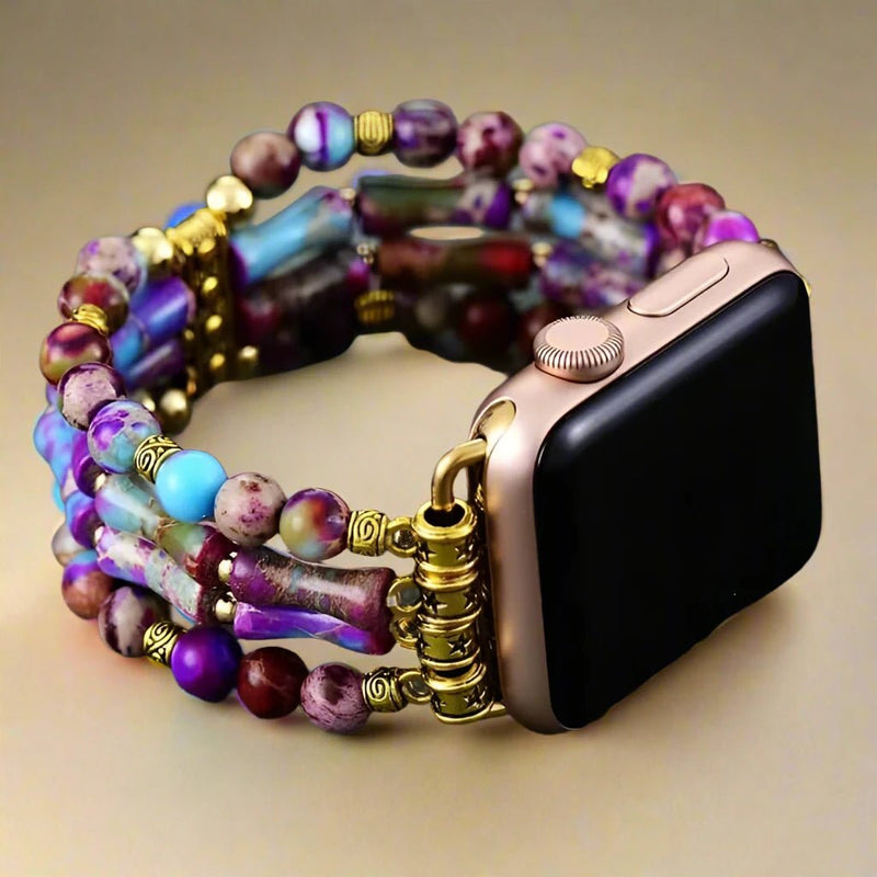 Violet Beaded Apple Watch Band Stretchable  For Women