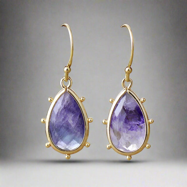 Water Drop Amethyst Hoop Earrings - Moon Dance Charms