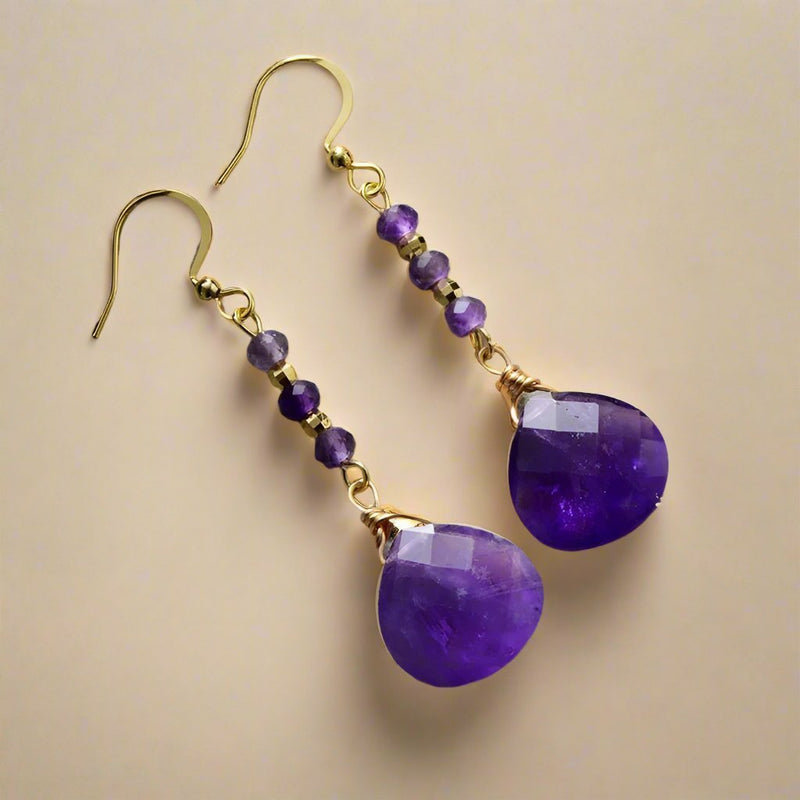 Waterdrop Amethyst Crystal Dangle Drop Earrings - Moon Dance Charms