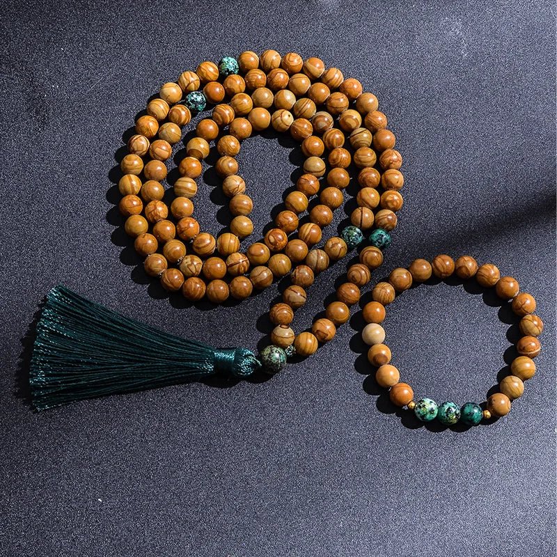 Wooden Mala Beads Necklace + free Bracelet - Moon Dance Charms