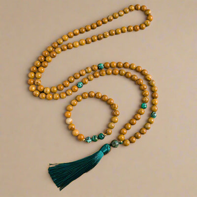 Collar de cuentas de mala de madera + pulsera gratis