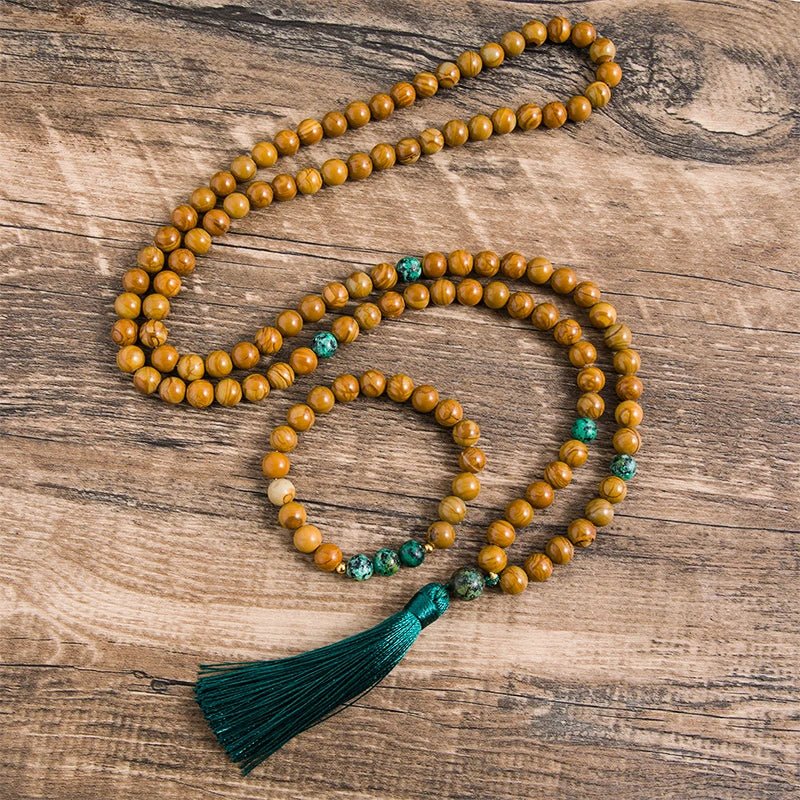 Wooden Mala Beads Necklace + free Bracelet - Moon Dance Charms