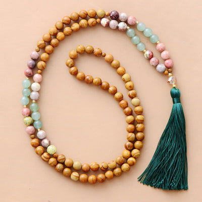 Wooden Mala Bead Necklace