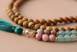 wooden  and stoned Mala bead necklace