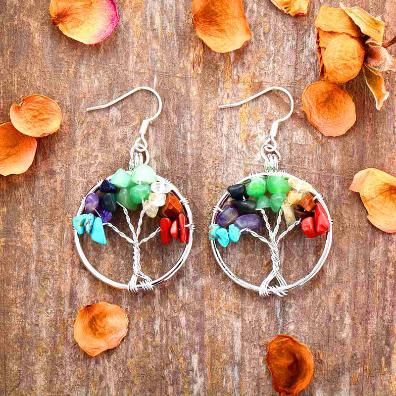 7 Chakra Wire Wrapped Tree of Life Earrings - Moon Dance Charms