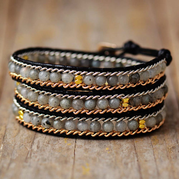Leather Wrap Bracelet with Labradorite