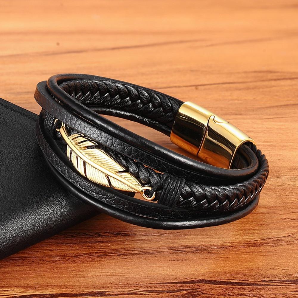Men Leather Wrap Bracelet Moon Dance Charms - Main Image