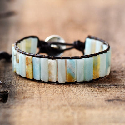 Amazonite & Leather Stone Cuff Bracelet