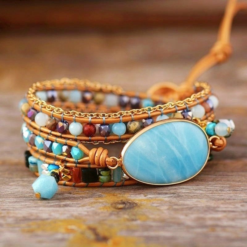 Amazonite Multilayered Leather Wrap Bracelet - Moon Dance Charms