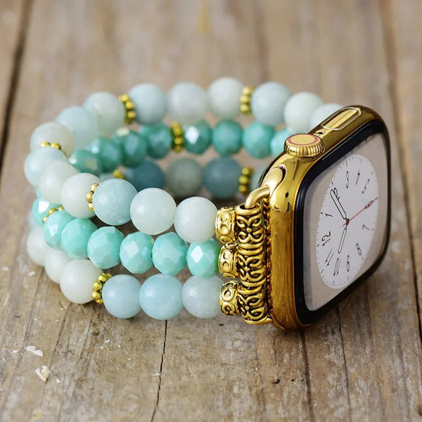 Amazonite Stone Beaded Apple Watch Strap Moon Dance Charms