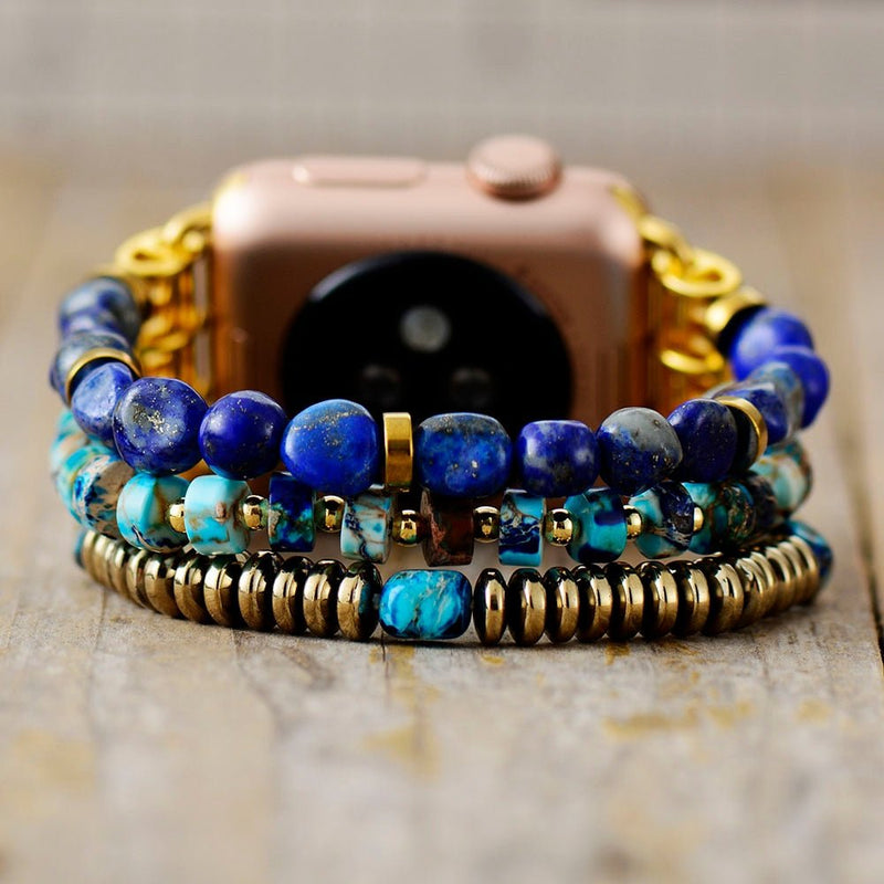Lapis Beaded Apple Watch Band Stretch