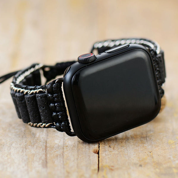 Black Beaded Apple Watch Band Lava Stone - Moon Dance Charms