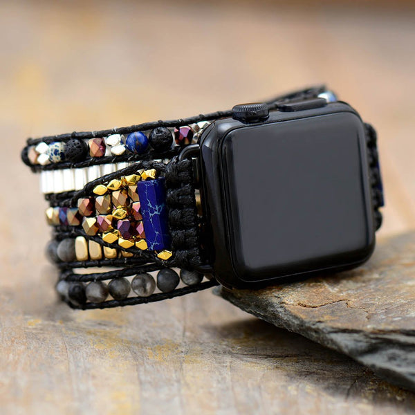 Black Goddess Apple Watch Band Wrap Bracelet - Moon Dance Charms