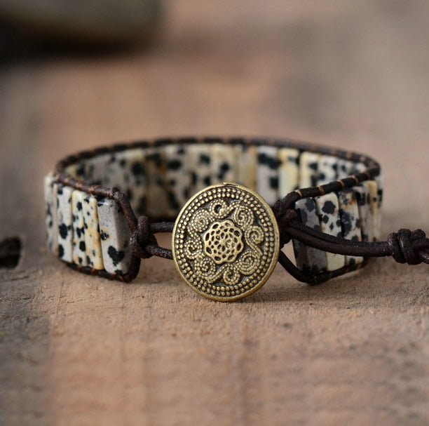 Bohemian Stone and Leather Cuff Bracelet - Moon Dance Charms