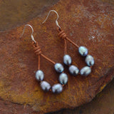 Boho Hoop Leather Pearl Earrings - Moon Dance Charms