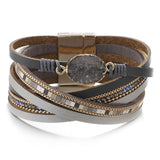  Rhinestones leather layered Bracelet
