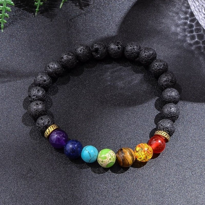 Buy wholesale Bracelet 7 Chakras Lava stone Round beads 8 mm