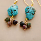 Dangle Earrings Turquoise and Tourmaline - Moon Dance Charms