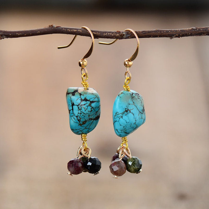 Dangle Earrings Turquoise and Tourmaline - Moon Dance Charms