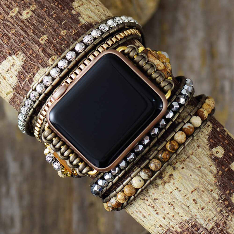 Earthy Bohemian Leather Wrap Apple Watch Band - Moon Dance Charms