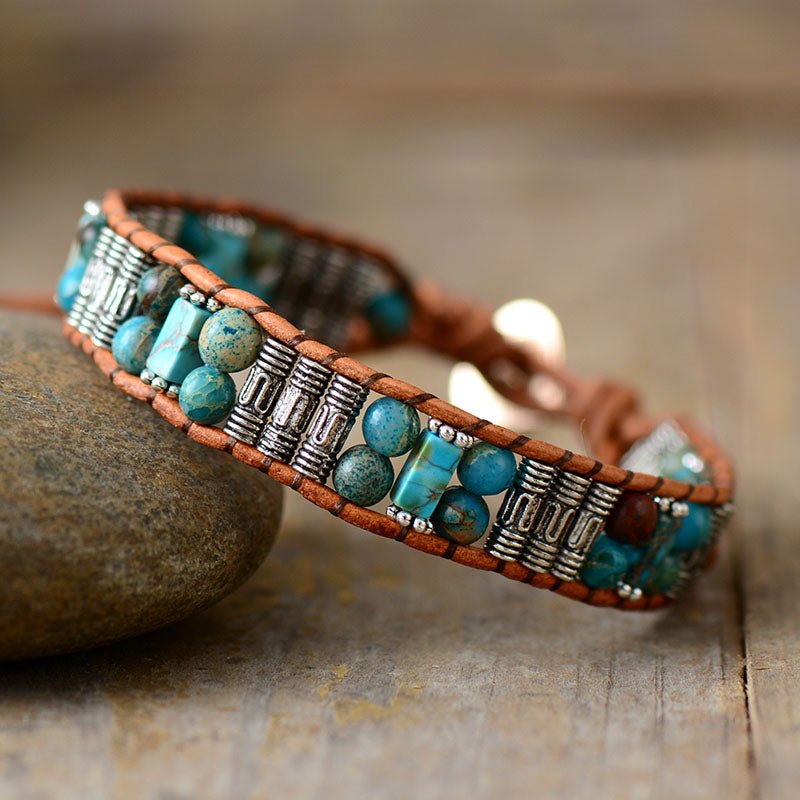 Emperor Bohemian Cuff Bracelet With Turquoise & Jasper - Moon Dance Charms