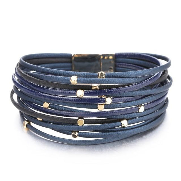 Boho Multilayered Leather Bracelet blue