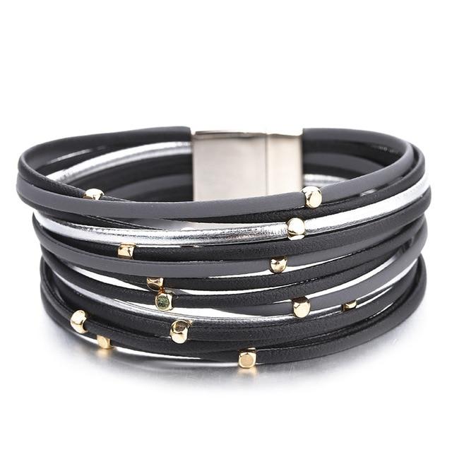 Boho Multilayered Leather Bracelet gray