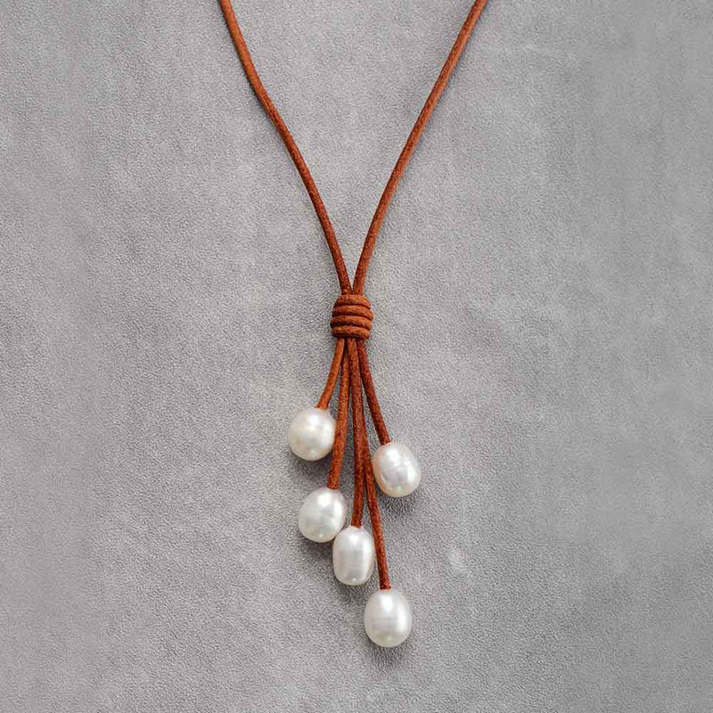 Freshwater Pearl Leather Necklace Choker - Moon Dance Charms