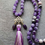 Hand knotted Amethyst Mala Necklace 108 Beads