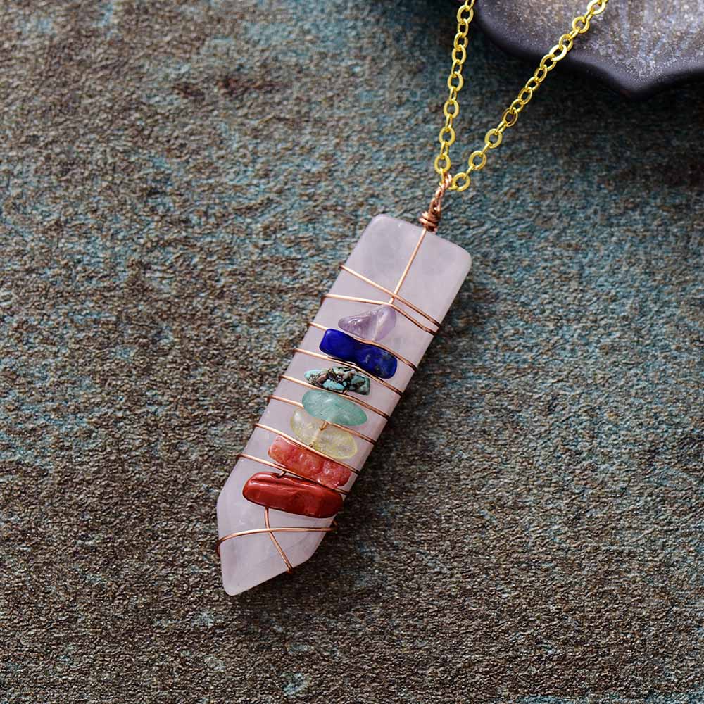 Chakra Crystals Necklace Wire Wrapped - Moon Dance Charms